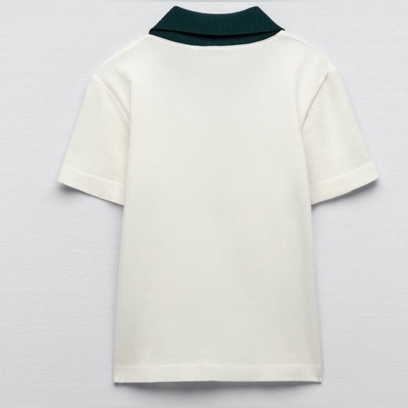 Zara RETRO SEAMLESS TOP Green Collared Stretchy Shirt- X/S- NWOT - Picture 5 of 12